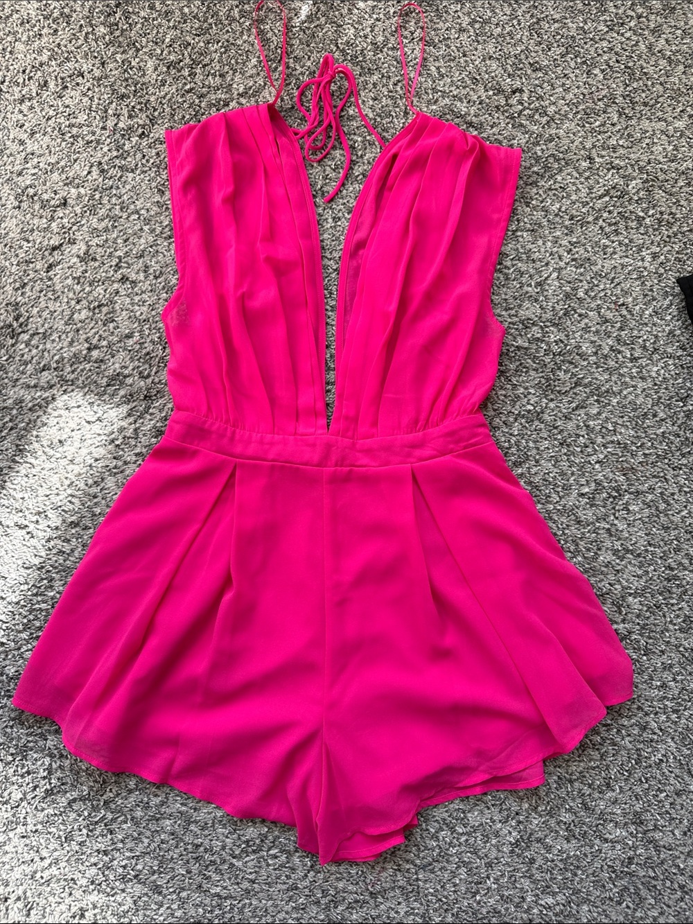 Miss Avenue Hot Pink Plunge Romper with Tie Straps